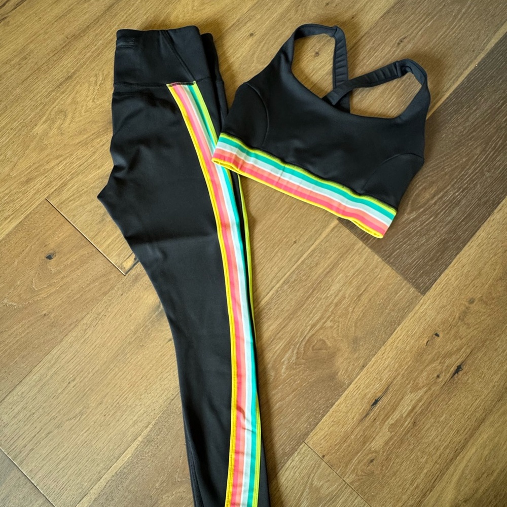 IVL Black Activewear Set with Rainbow Stripes